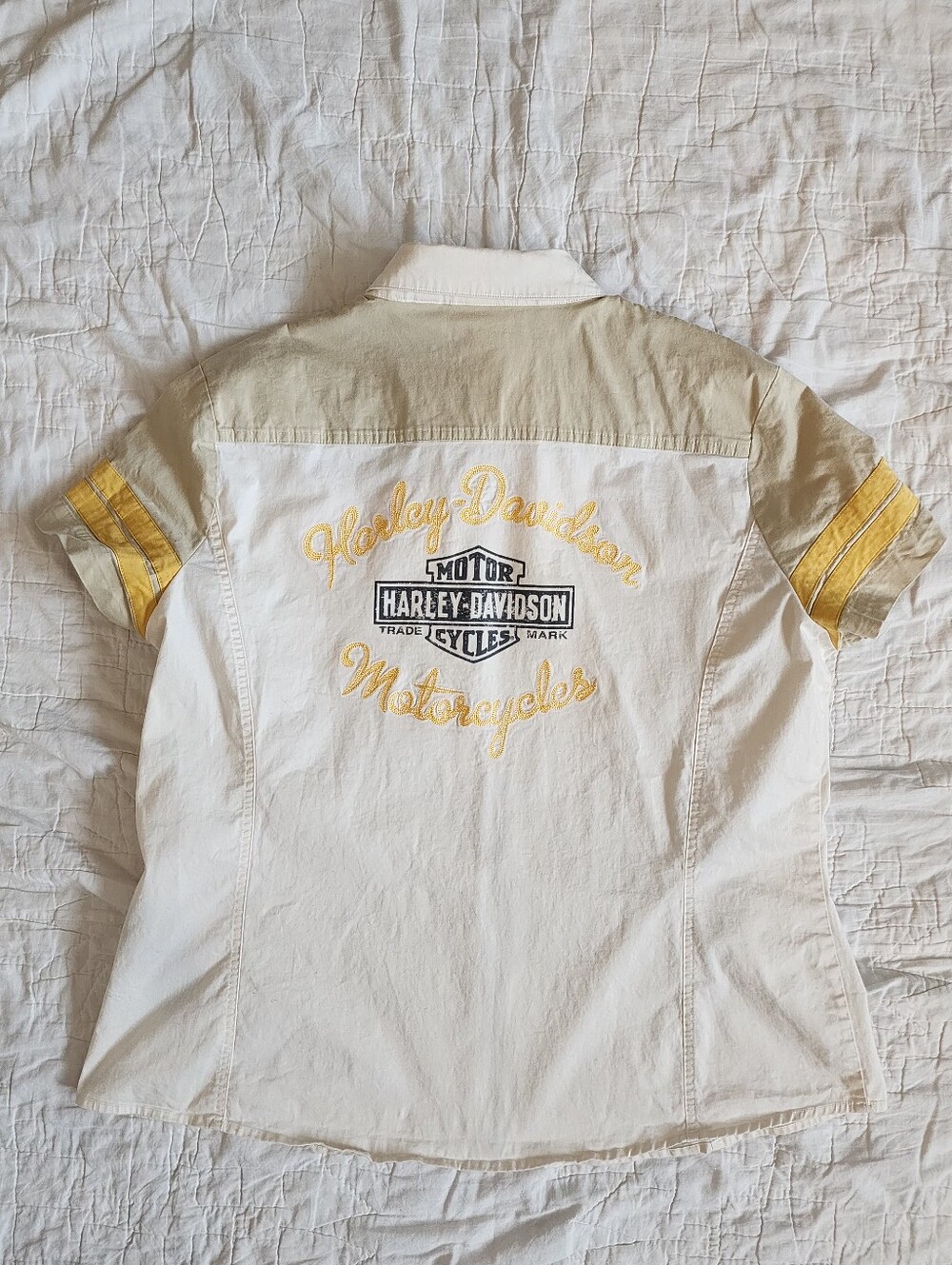 Harley Davidson Shirt Womens Size2XL White Beige Full Zip V-Neck 03 Garage Biker - Picture 12 of 16